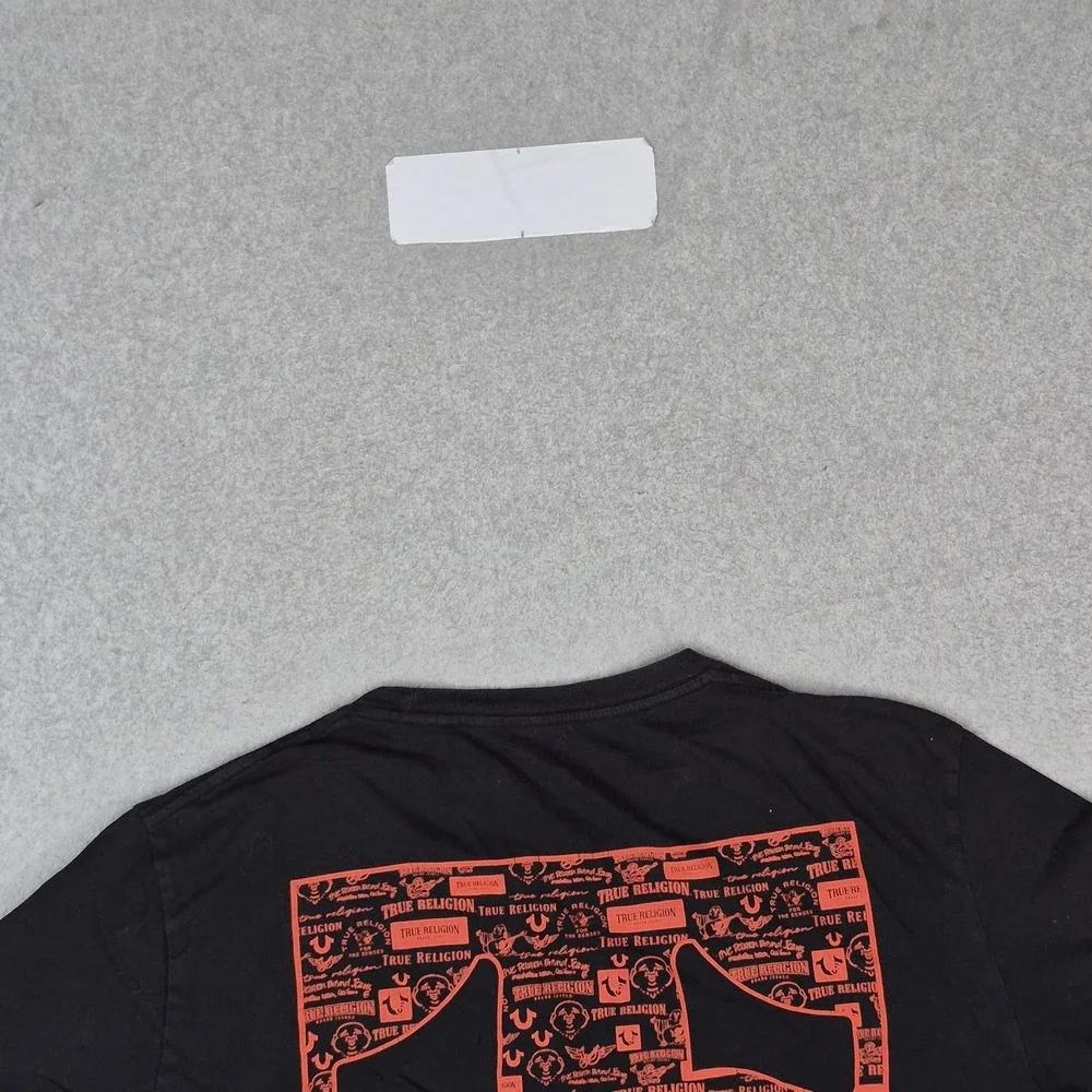 True Religion Men Shirt XL Black Graphic Logo Short Sleeve Print